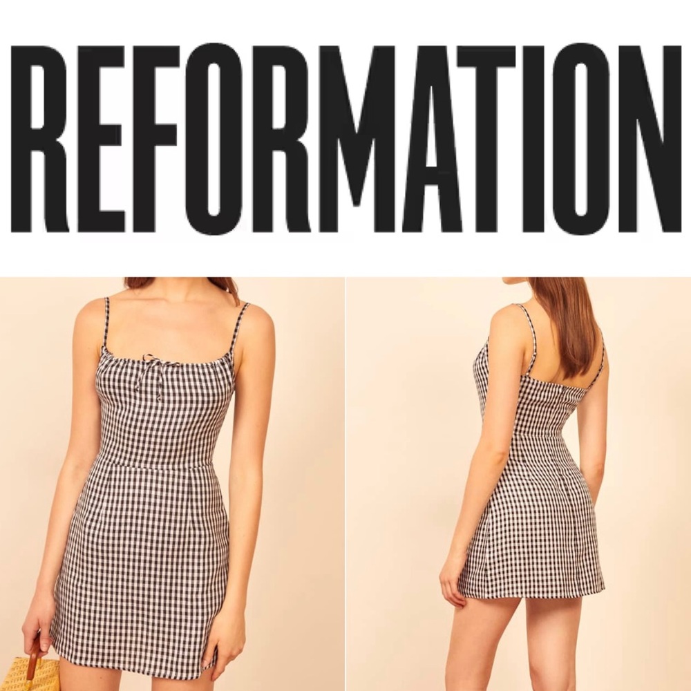 Reformation Black & White Violaine 100% Linen Dress size 12 Women WEAR & TEAR
